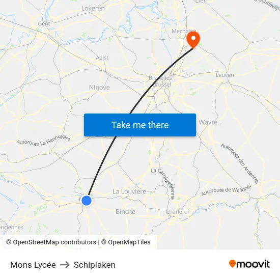 Mons High School to Schiplaken map