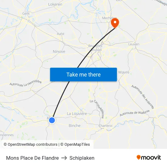 Mons Flanders Square to Schiplaken map