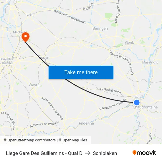 Liege Gare Des Guillemins - Quai D to Schiplaken map