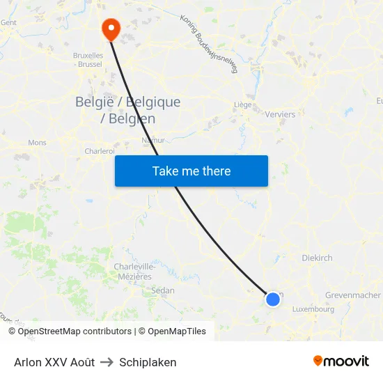 Arlon XXV Août to Schiplaken map
