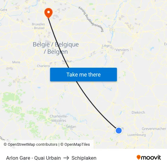 Arlon Gare - Quai Urbain to Schiplaken map