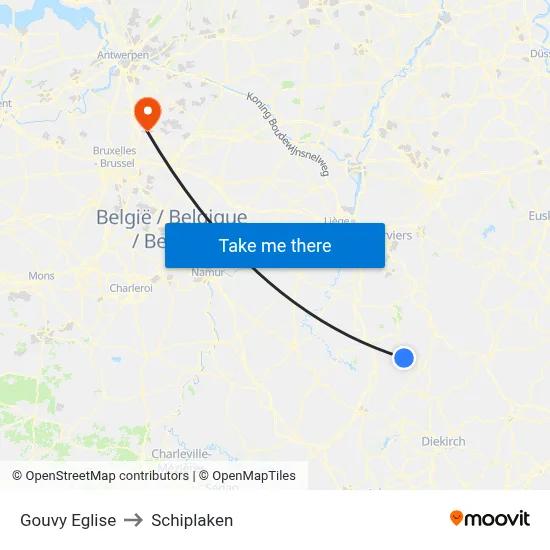 Gouvy Eglise to Schiplaken map