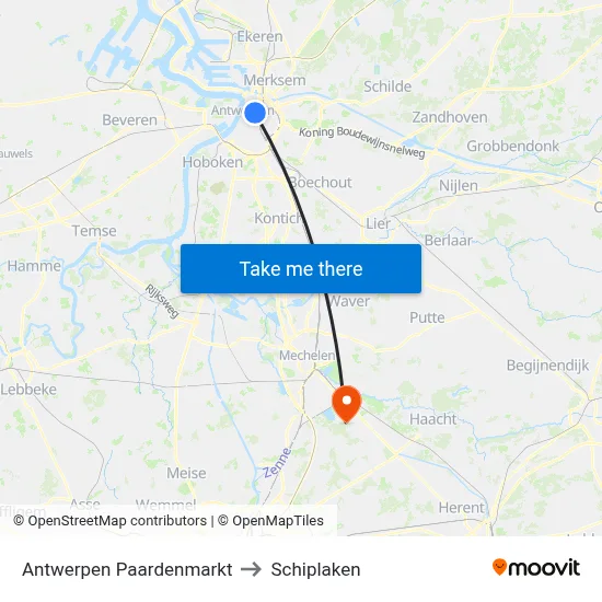 Antwerpen Paardenmarkt to Schiplaken map
