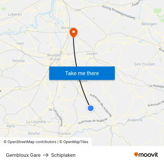 Gembloux Gare to Schiplaken map