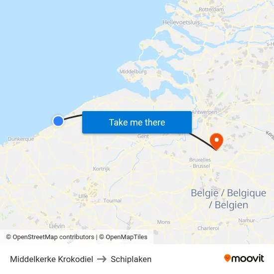 Middelkerke Krokodiel to Schiplaken map