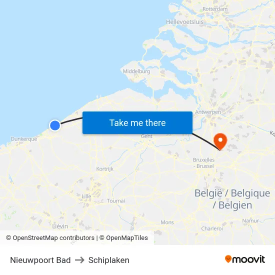 Nieuwpoort Bad to Schiplaken map