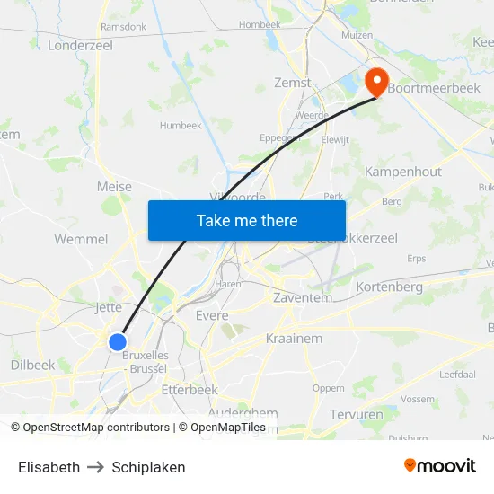 Elisabeth to Schiplaken map