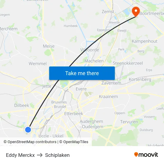 Eddy Merckx to Schiplaken map