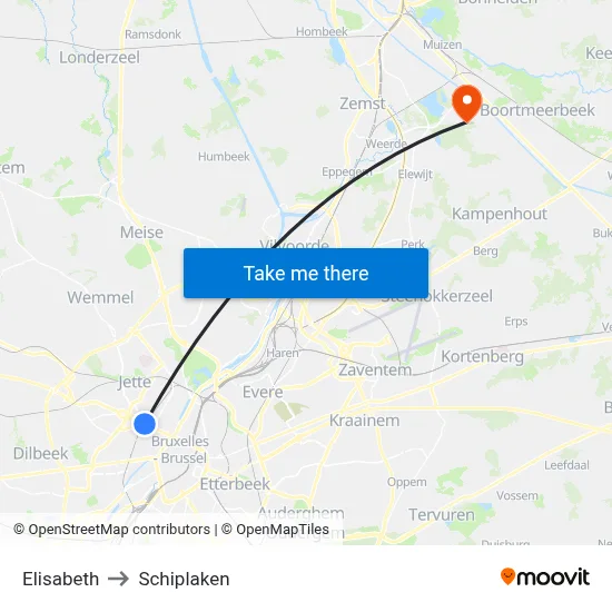 Elisabeth to Schiplaken map