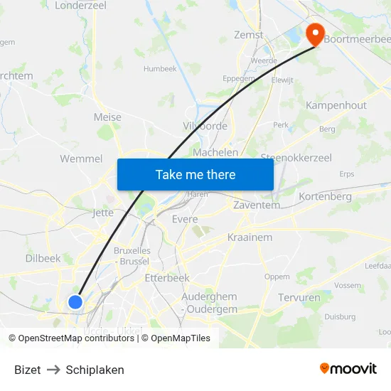 Bizet to Schiplaken map