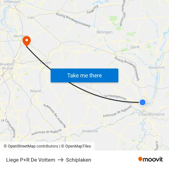 Liege Vottem Park & Ride to Schiplaken map