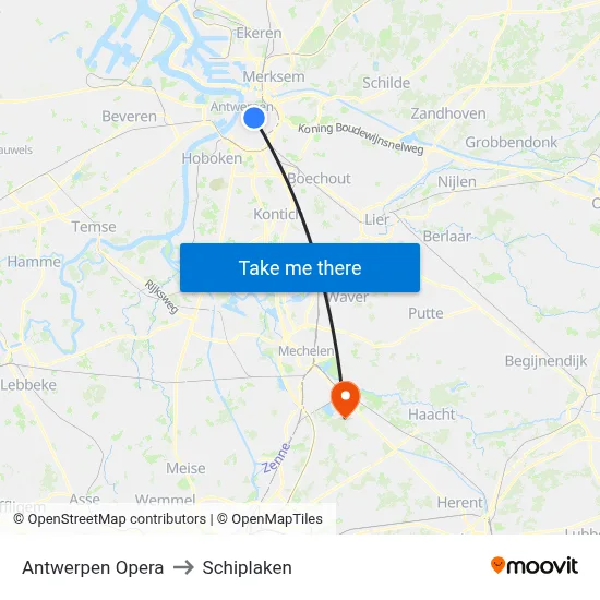 Antwerpen Opera to Schiplaken map