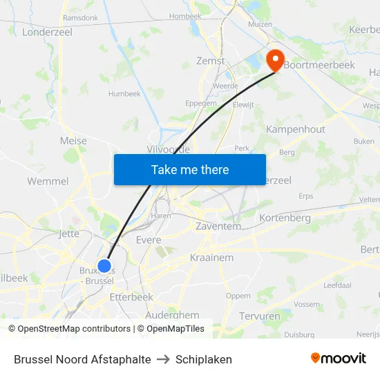 Brussel Noord Afstaphalte to Schiplaken map