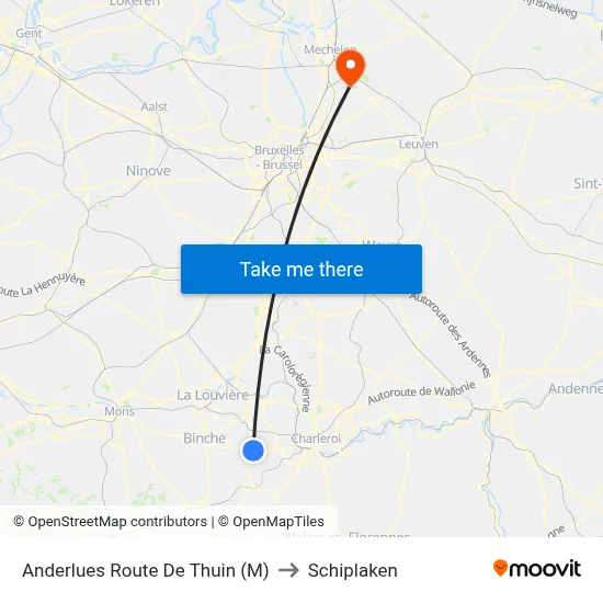 Anderlues Route De Thuin (M) to Schiplaken map