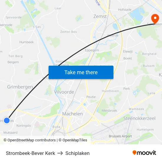 Strombeek-Bever Kerk to Schiplaken map