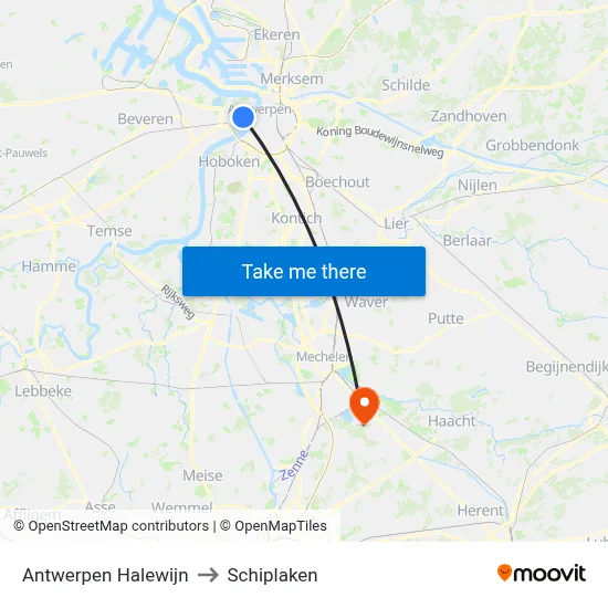 Antwerpen Halewijn to Schiplaken map