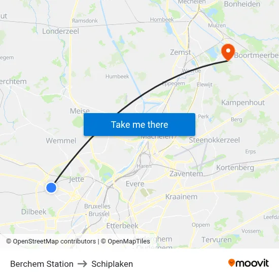 Berchem Station to Schiplaken map