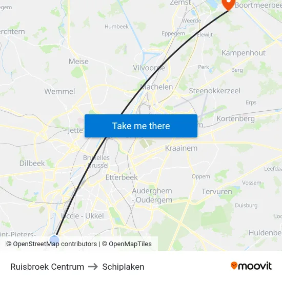 Ruisbroek Centrum to Schiplaken map