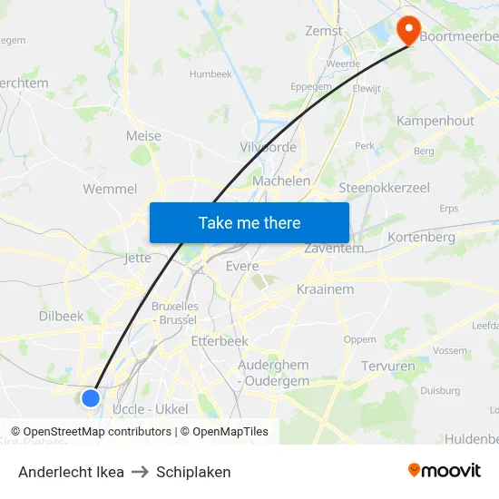 Anderlecht Ikea to Schiplaken map
