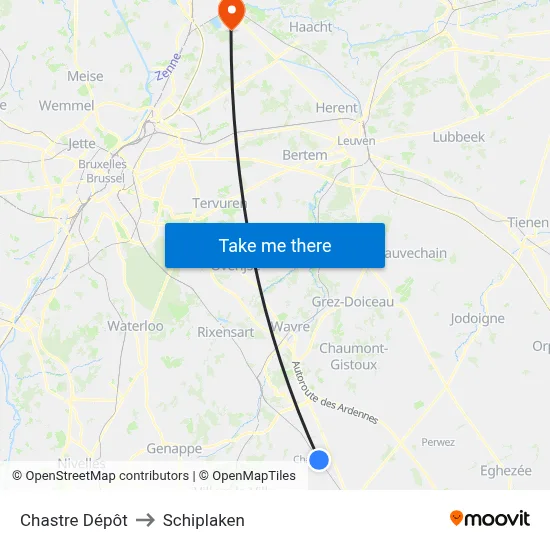 Chastre Dépôt to Schiplaken map