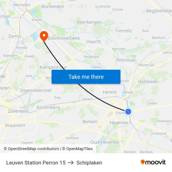 Leuven Station Perron 15 to Schiplaken map