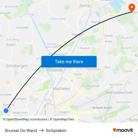 Brussels De Wand to Schiplaken map