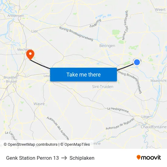 Genk Station Perron 13 to Schiplaken map