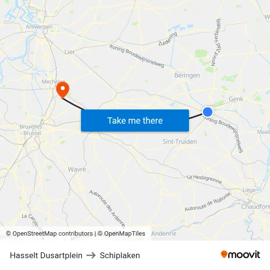 Hasselt Dusart Square to Schiplaken map