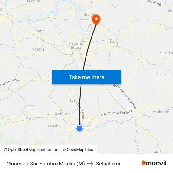 Monceau-Sur-Sambre Moulin (M) to Schiplaken map