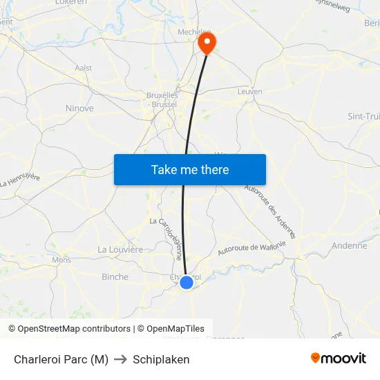 Charleroi Parc (M) to Schiplaken map