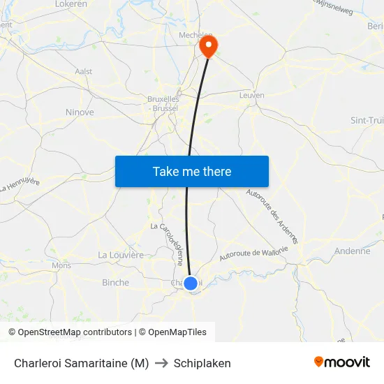 Charleroi Samaritaine (M) to Schiplaken map