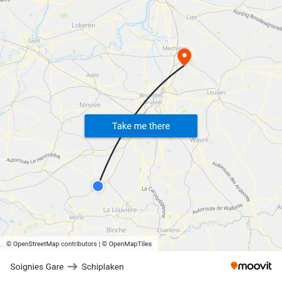 Soignies Gare to Schiplaken map