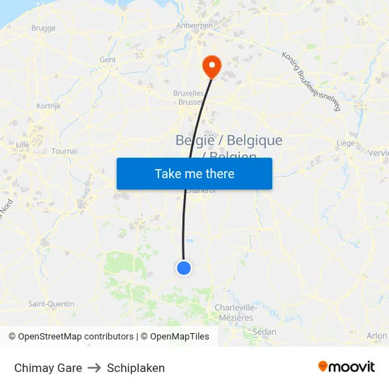 Chimay Gare to Schiplaken map