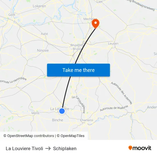 La Louviere Tivoli to Schiplaken map