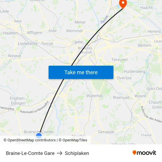 Braine-Le-Comte Gare to Schiplaken map