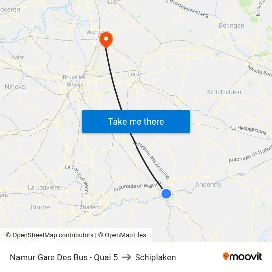 Namur Gare Des Bus - Quai 5 to Schiplaken map