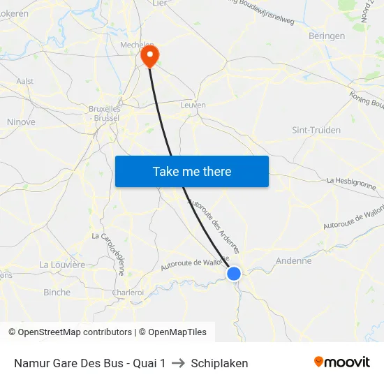 Namur Gare Des Bus - Quai 1 to Schiplaken map