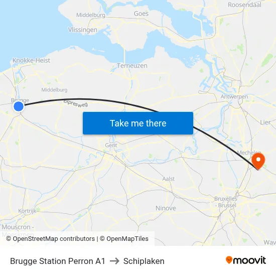Brugge Station Perron A1 to Schiplaken map