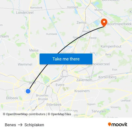 Benes to Schiplaken map