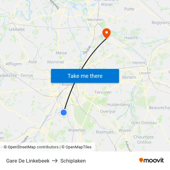 Gare De Linkebeek to Schiplaken map