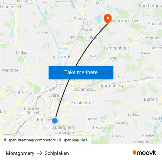 Montgomery to Schiplaken map