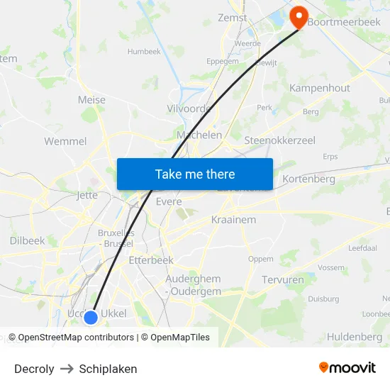 Decroly to Schiplaken map