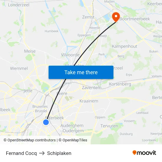 Fernand Cocq to Schiplaken map
