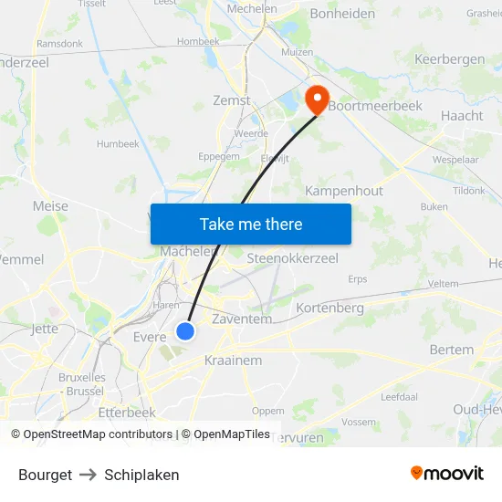 Bourget to Schiplaken map