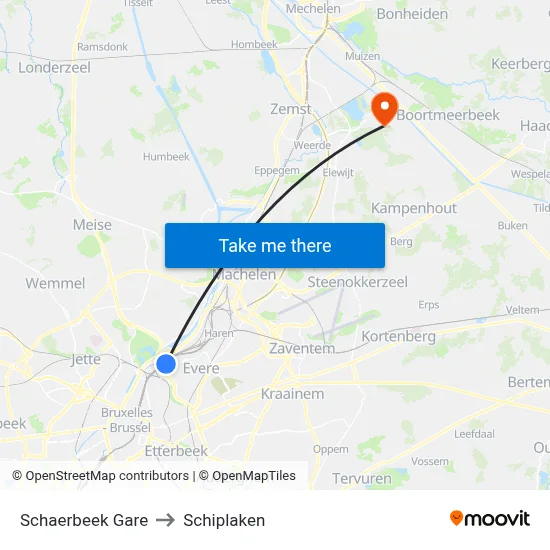 Schaerbeek Station to Schiplaken map