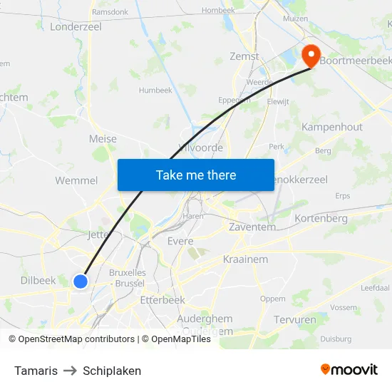Tamaris to Schiplaken map