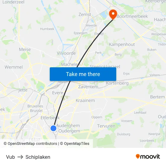 Vub to Schiplaken map