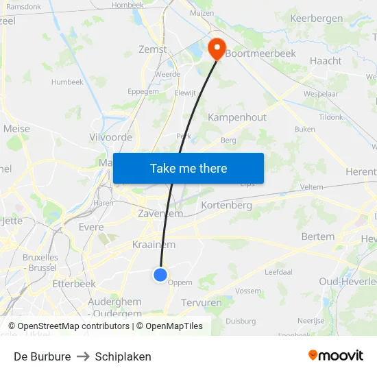 De Burbure to Schiplaken map