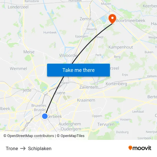 Trone to Schiplaken map
