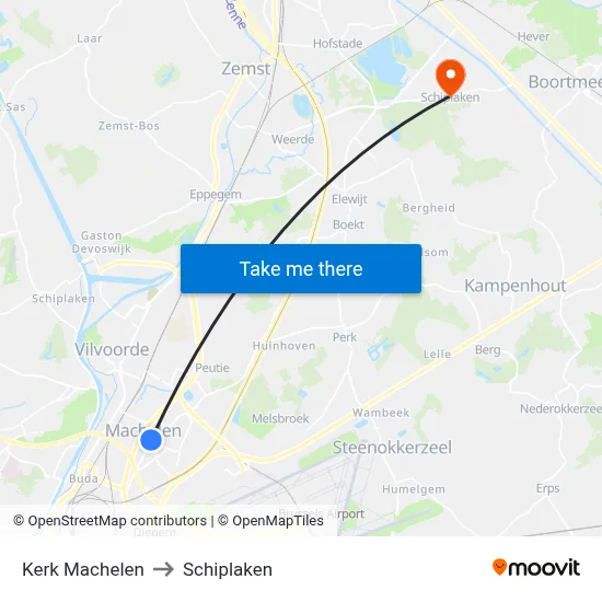 Machelen Church to Schiplaken map